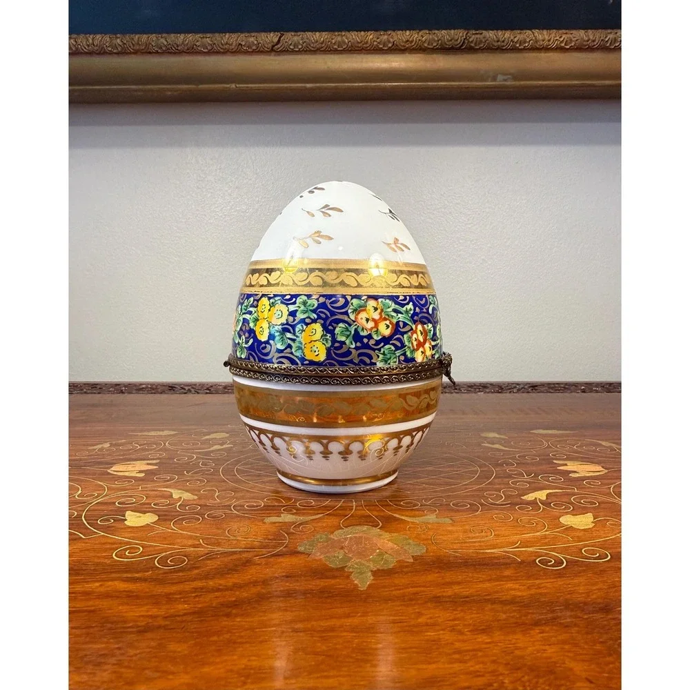 Vintage Limoges Hand Painted Egg Trinket Box